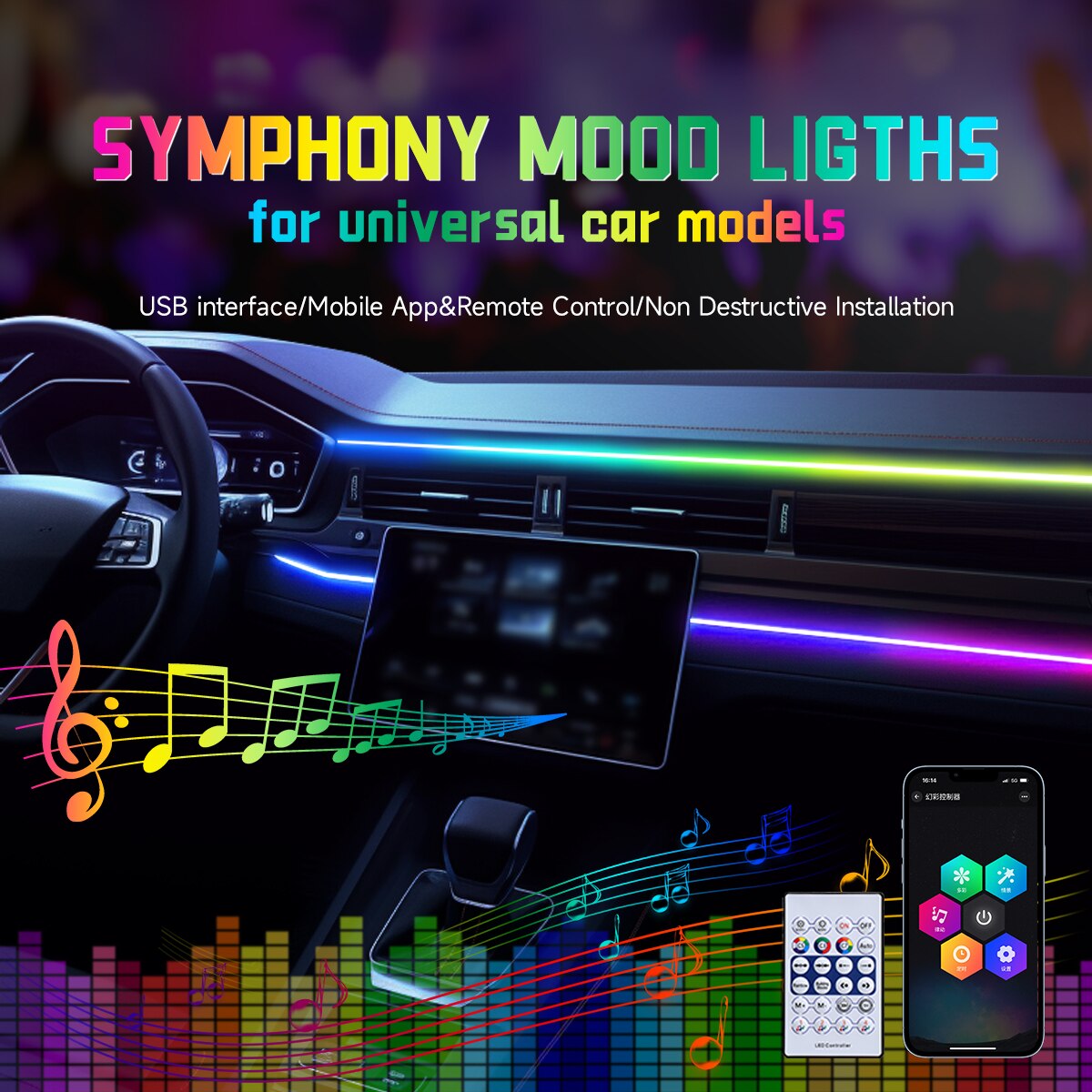 Led Ambient Interior Car Lights App Control - Luce ambientale a LED per auto